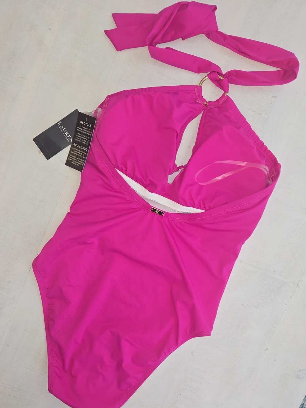 LAUREN Ralph Lauren Vibrant Fuchsia Pink Halter One-Piece Swimsuit NWT - Picture 3 of 6